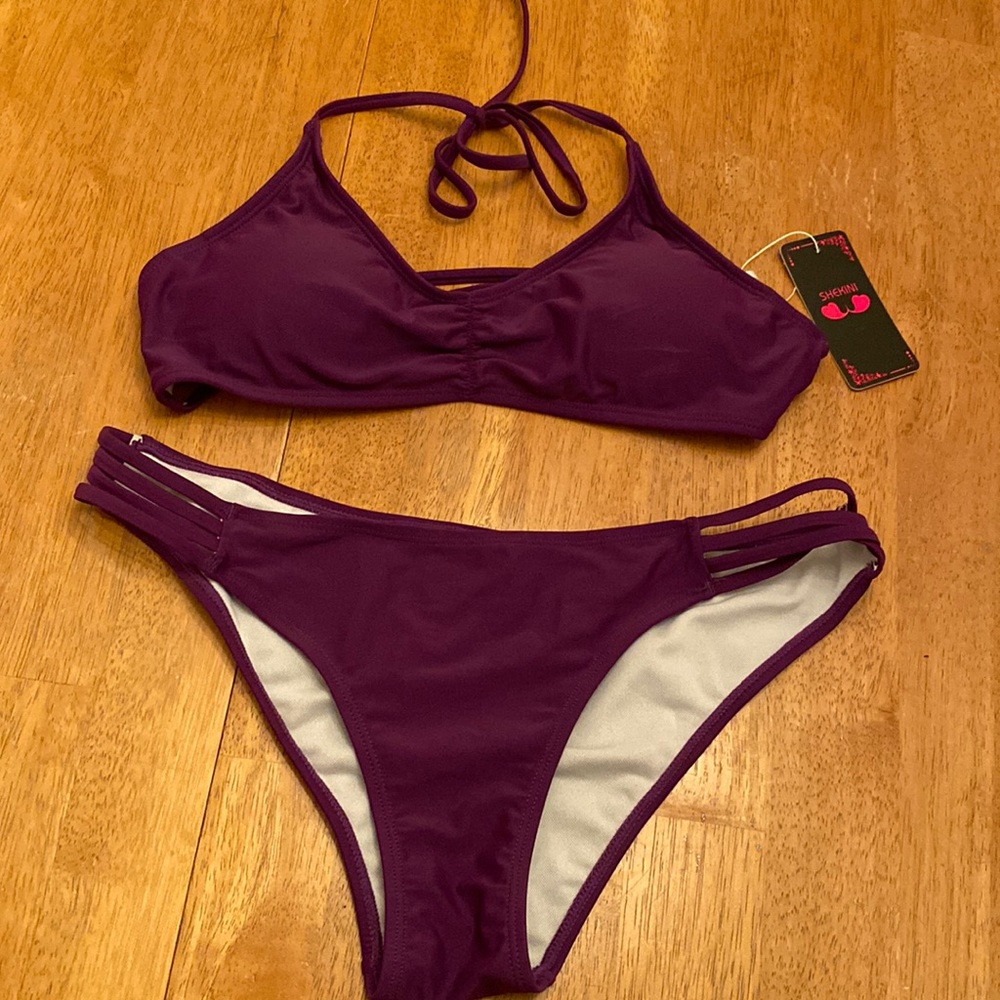 Shekini 2 piece bathing suit bikini purple NWT very cute size Large